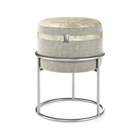 Puff Redondo Base Metal Decorativo Lar & Estilo Cinza