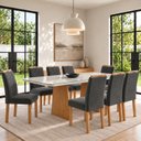 Ver imagem 1 de Conjunto Sala de Jantar 8 Lugares Retangular Tampo Vidro/MDF 200x90cm Mesa Lyra e Cadeiras Carol
