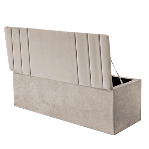 Calçadeira Baú Recamier Estofada Cama de Casal 140cm Grécia Suede Bege- Mabe Magazine
