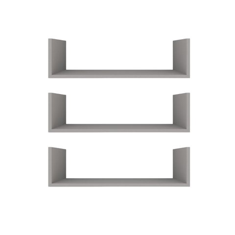 Kit 3 Prateleiras U Decorativas Multiuso em Mdf Plancasa:cinza Cristal