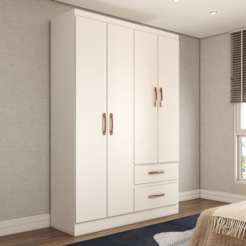 Guarda-roupa Solteiro São Francisco 4 Portas 2 Gavetas Branco Flex - Panorama Móveis