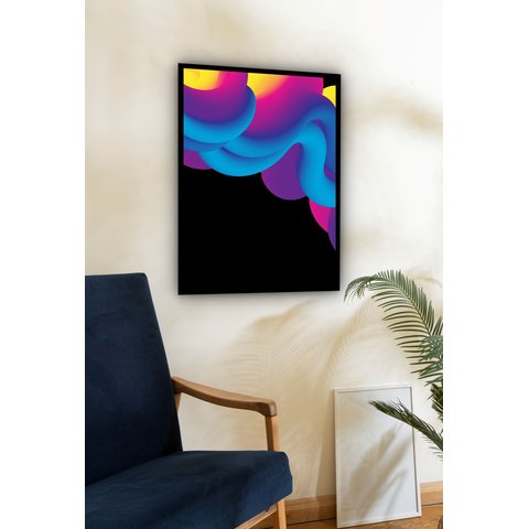 Quadro Decorativo Abstrato Ondulações Azul Preto - 70x50cm:moldura Preta