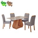 Ver imagem 2 de Conjunto de Mesa de Jantar Tampo de Vidro Off White Agata e 4 Cadeiras Paola Madeira Linho Grafite e