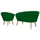 Ver imagem 1 de Kit Namoradeira + 1 Poltrona Decorativa Pétala Suede Verde Pés Madeira Ms Decor