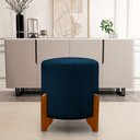 Ver imagem 1 de Puff Redondo em Veludo com Pés em Madeira Maciça Decorativo Sala Quarto - Azul