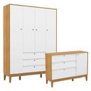 Ver imagem 1 de Cômoda Sapateira e Guarda Roupa Unique 4 Portas Freijó Branco Soft Eco Wood - Matic