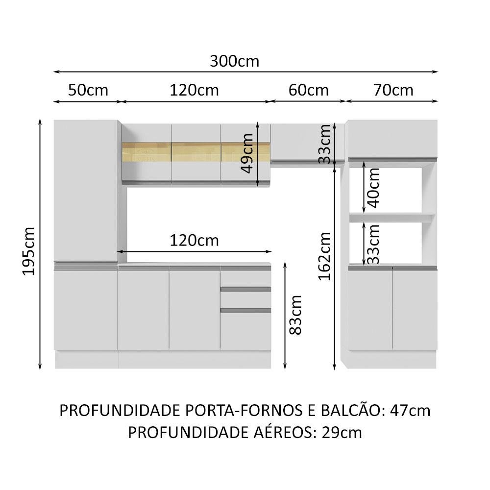 Armário de Cozinha Completa 100% MDF 300cm Branco Smart Madesa 03 - 4