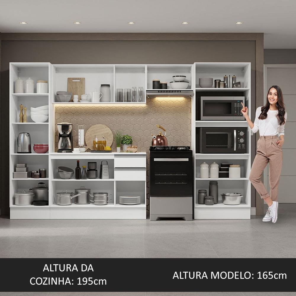 Armário de Cozinha Completa 100% MDF 300cm Branco Smart Madesa 03 - 6