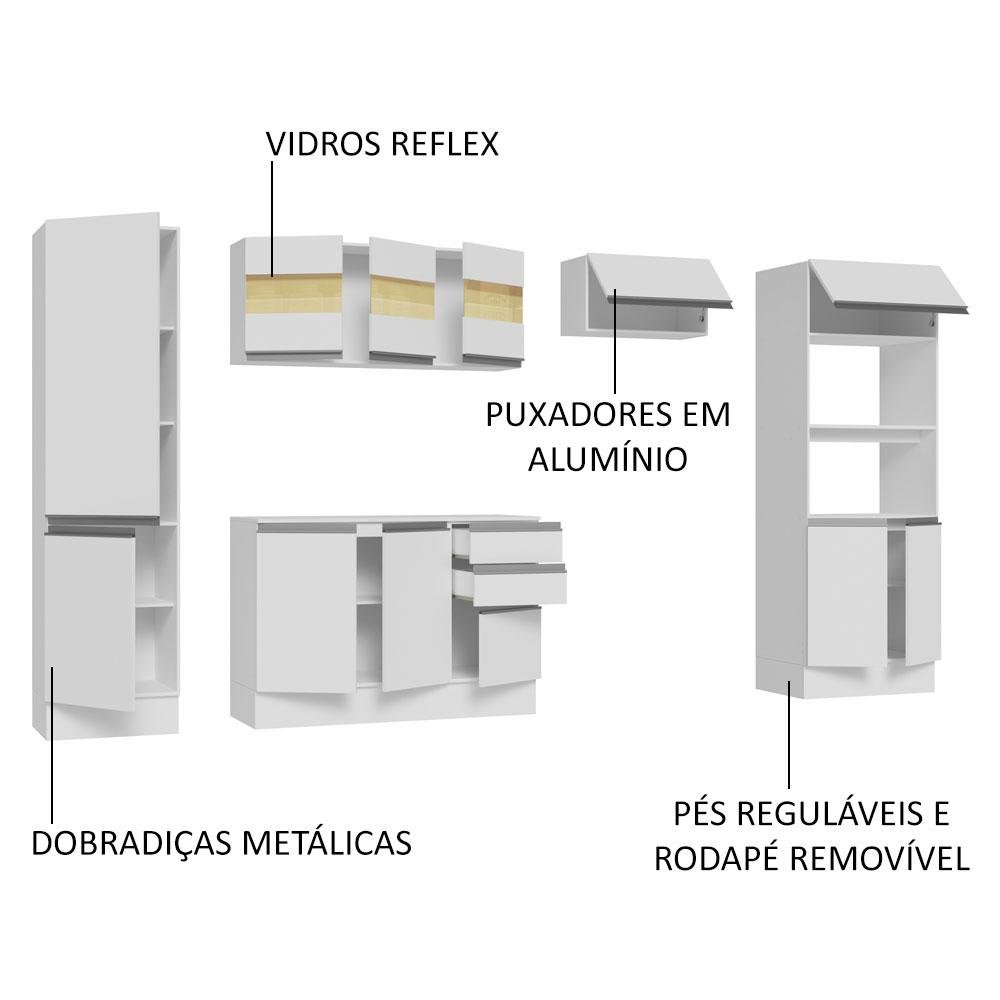 Armário de Cozinha Completa 100% MDF 300cm Branco Smart Madesa 03 - 5