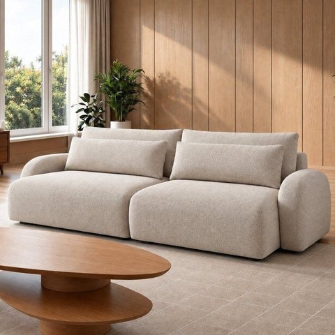 Sofá Cama Modular Orgânico Retrátil 4 Lugares 230cm com Base em Madeira Maciça Oxford