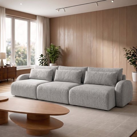 Sofá Cama Modular Orgânico Retrátil 4 Lugares 230cm Base Madeira Maciça Oxford