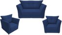 Ver imagem 1 de Kit Namoradeira + 2 Poltronas Decorativa Isis Suede Azul Marinho Pés Madeira Ms Decor
