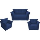 Ver imagem 1 de Kit Namoradeira + 2 Poltronas Decorativa Isis Suede Azul Marinho Pés Madeira Ms Decor