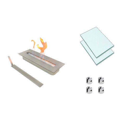 Kit Queimador Lareira Ecológica Inox 45 Cm e Vidros
