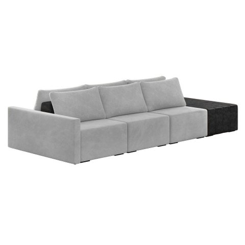 Sofá Ilha 3 Lugares Living 372cm Modulado Lary Veludo Cinza Pu Pto K01 - D'Rossi