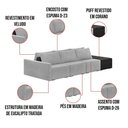 Ver imagem 5 de Sofá Ilha 3 Lugares Living 372cm Modulado Lary Veludo Cinza Pu Pto K01 - D'Rossi