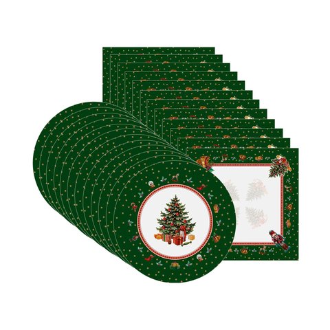 Kit Sousplat + Guardanapo Natal Árvore Verde Nsw 12 Peças com Base