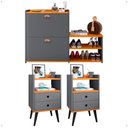 Ver imagem 1 de Kit Quarto 2 Mesas Cabeceira Nicho Gavetas Retrô Sapateira Vertical Banco 21 Pares Calçados - Rpm