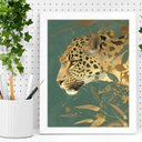 Ver imagem 2 de Quadro Decorativo Leopardo Dourado 24x18cm:moldura Branca