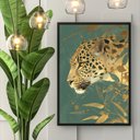Ver imagem 1 de Quadro Decorativo Leopardo Dourado 24x18cm:moldura Branca