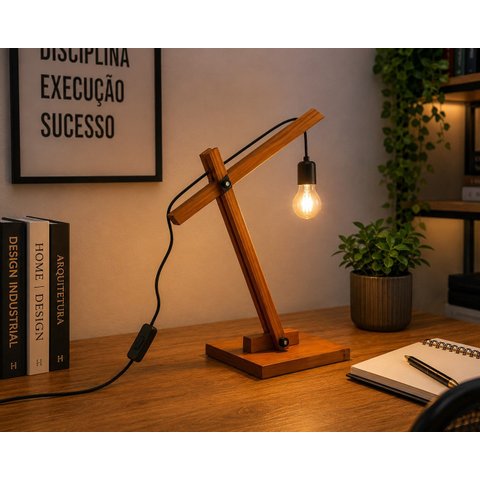 Abajur de Mesa Vintage em Madeira Articulado Moderno