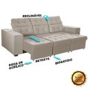 Ver imagem 4 de Sofá 4 Lugares Itália Plus 2,25m Retrátil, Reclinável, com 2 Puffs Pés Palito, Bege