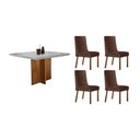 Ver imagem 1 de Conjunto: Mesa Sala Jantar Berlim Tampo c/ Vidro Curvo 90cm+ 4 Cadeiras Dakota Madeira Naturale/Off