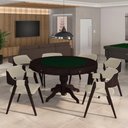 Ver imagem 1 de Conjunto Mesa de Jogos Bellagio e 6 Cadeiras Madeira Poker Base Estrela Linho Offwhite/tabaco