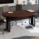 Ver imagem 6 de Mesa de Reunião Orgânica 180x105cm com Caixa de Tomadas e Pés em Metal Corporate Marrom/Louro
