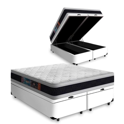 Cama Box Baú Queen + Colchão Espuma D45 Castor Black White Double Face 158x198x69cm