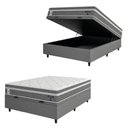 Ver imagem 1 de Cama Box Baú Colchão Casal Molas Ensacadas Euro In Up 138x188x67cm Cinza - Branco Probel Cinza-
