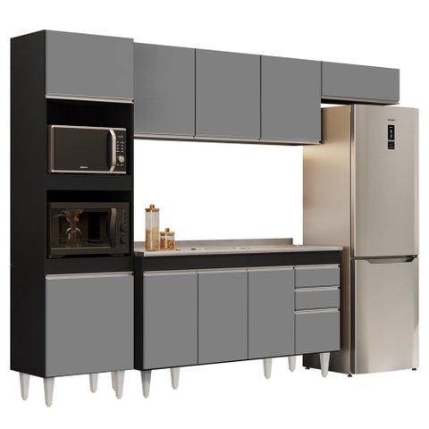 Armário de Cozinha Modulada 4 Peças CP12 com Pia Inox Preto/Cinza - Lumil Lumil Móveis