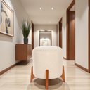 Ver imagem 1 de Puff Belluno Decorativo Tecido Linho Banqueta Redondo Pés de Madeira Maciça
