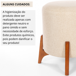 Puff Belluno Decorativo Tecido Linho Banqueta Redondo Pés de Madeira Maciça - 6