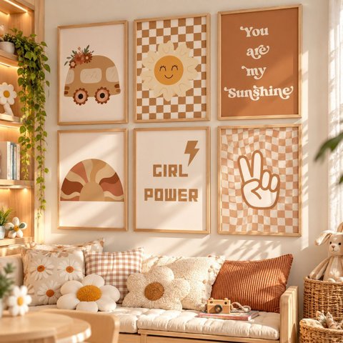 Kit 6 Quadros Infantil Girl Power Quarto Bebê 40x60 Moldura Madeira NO1