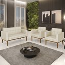 Ver imagem 2 de Sofá Namoradeira e 2 Poltronas Base Madeira Castanho Ana Veludo Luxo Off White - Ibiza
