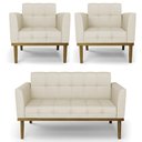 Ver imagem 1 de Sofá Namoradeira e 2 Poltronas Base Madeira Castanho Ana Veludo Luxo Off White - Ibiza