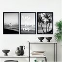 Ver imagem 1 de Kit 3 Quadros Praia Preto e Branco Resiliência 45x34cm - com Vidro:madeira Preta