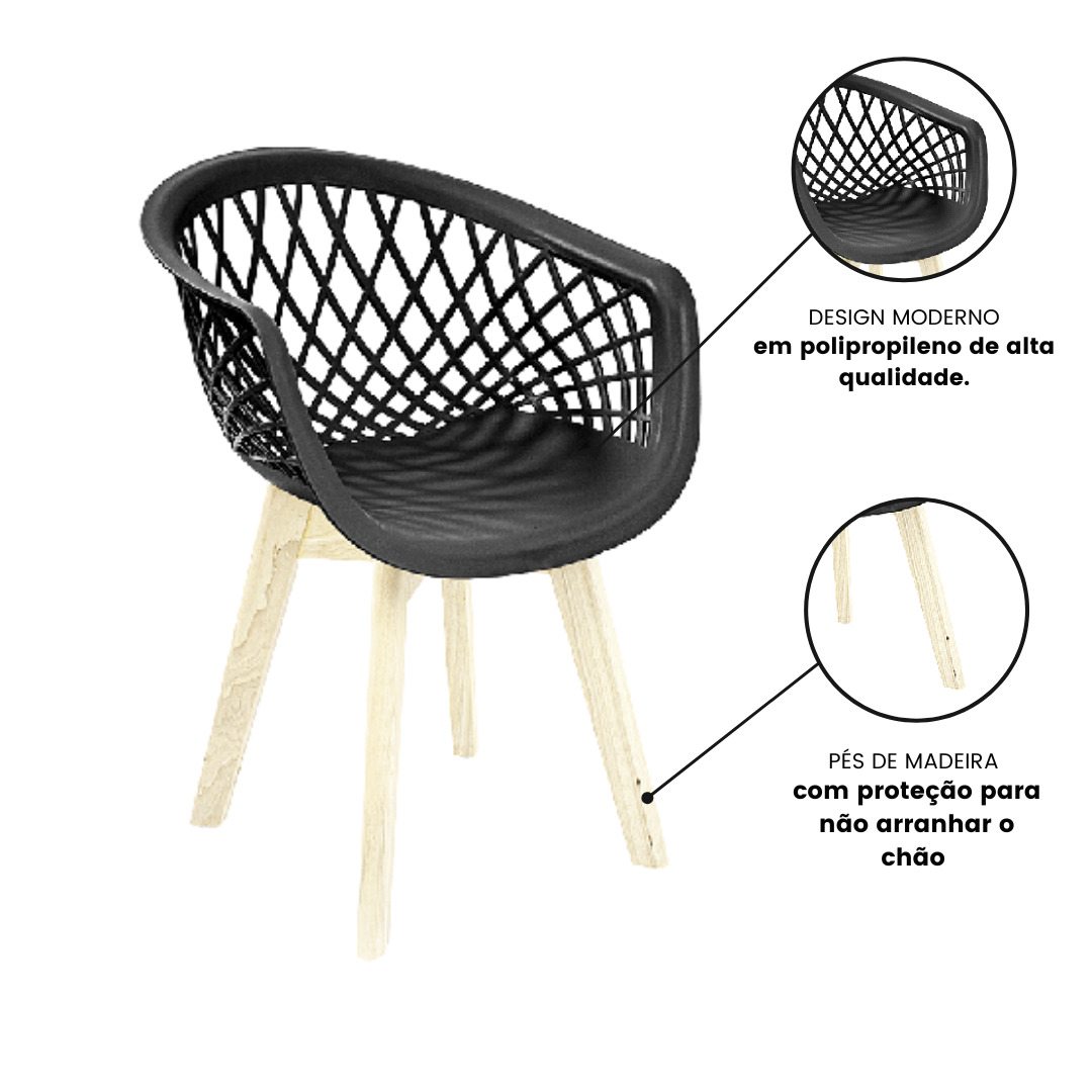 Kit 2 Cadeiras Eames Design Wood Web Preta - 6