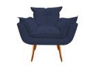 Ver imagem 2 de Kit Poltrona + Puff Decorativo Opala Suede Azul Marinho Pés Madeira Ms Decor