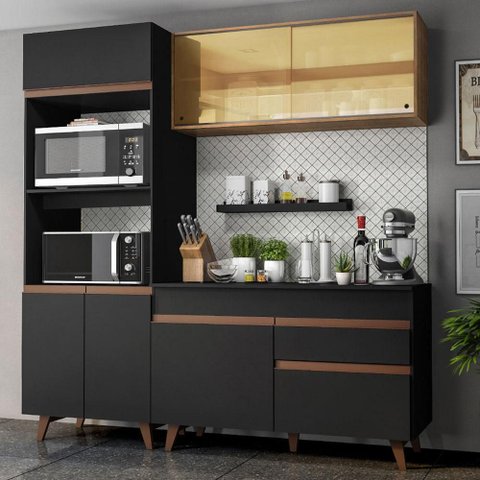 Armário de Cozinha Compacta 190cm Preto/rustic Reims Madesa 02