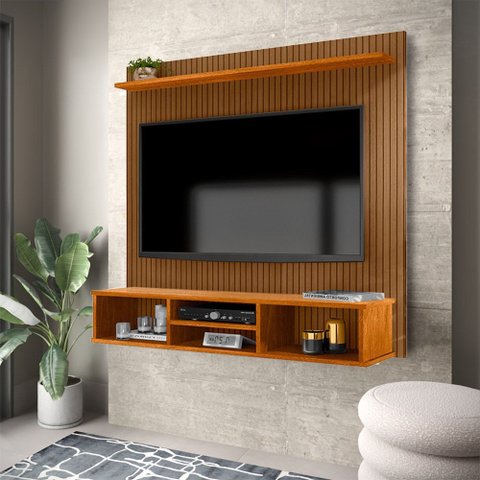Painel Suspenso Home Tv até 50 Polegadas Ripado 3d Everest - Naturale