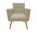 Ver imagem 3 de Kit Namoradeira + 1 Poltrona Decorativa Nina Capitonê Couro Bege Pés Madeira Ms Decor