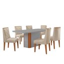Ver imagem 2 de Conjunto Sala de Jantar Mesa Tampo MDF/Vidro 6 Cadeiras Ester Off White/Creme/Marromle