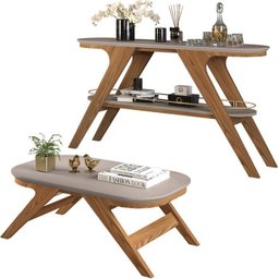 Aparador E Mesa De Centro 21186X21187 Carvalho Europeu Amarula Dj Moveis - 1