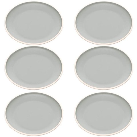 Jogo 6 Pratos de Melamina 27cm Rasos Cinza Wolff Bandejas Redondas Servir Mesa Posta