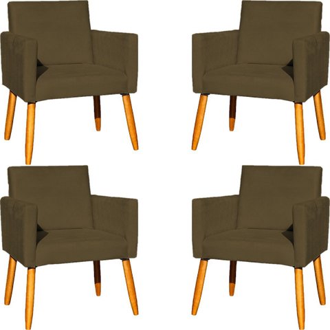 Kit 4 Poltrona para Sala Recepção Consultório Cadeira Nina Suede Cores Pés Palito