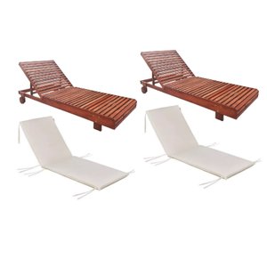 Jogo 2 Espreguiçadeira Allegra Madeira Maciça Piscina Lazer Nogueira Proteção Uv e Colchonetes Branc
