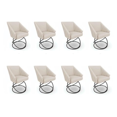 Kit 8 Poltronas Luxo Alana Linho Bege Base Luxo Preto - Pallazio