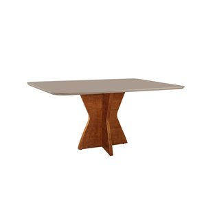 Mesa de Jantar Madri Madeira Maciça 160x90cm Tampo Retângular Vidro Móveis Minas Off White